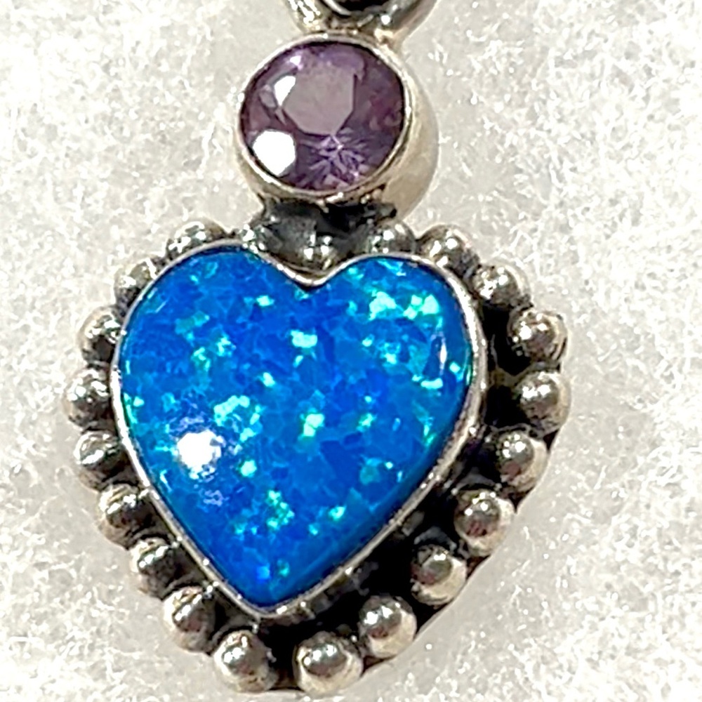 Gorgeous Blue Australian Fire Opal & Amethyst Pendant in Solid Sterling Silver